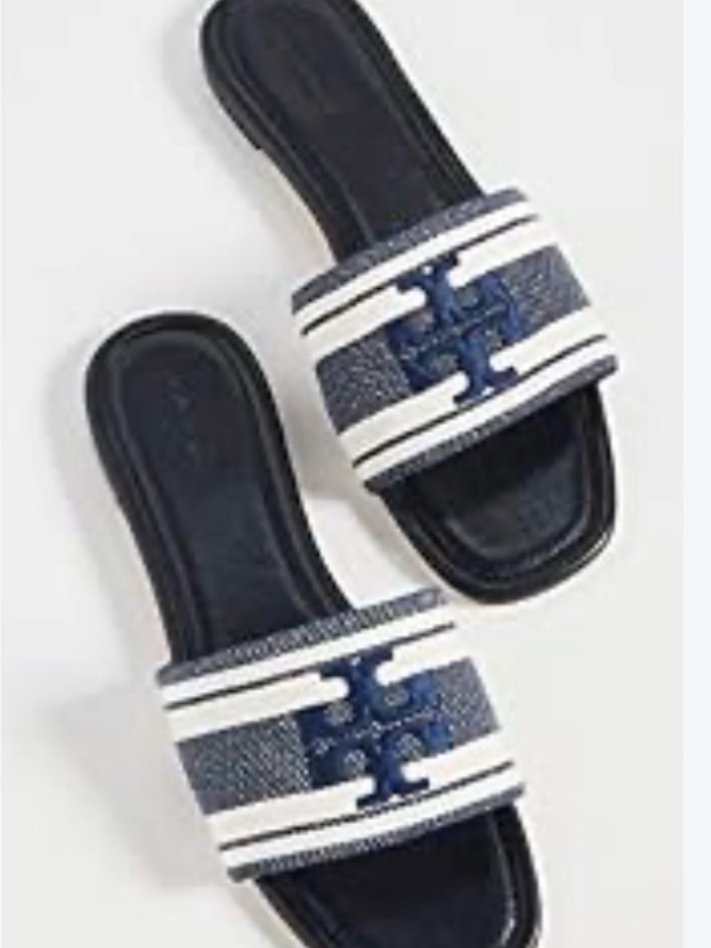Tory Burch Navy and White Slide Sandals